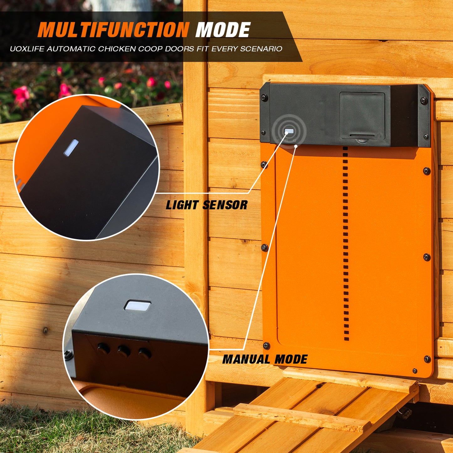 Fuzzy-Bird Automatic Chicken Coop Door Full Metal Door Battery Powered Orange