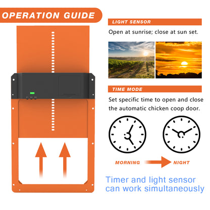 Fuzzy-Bird Automatic Chicken Coop Door Full Metal Door Battery Powered Orange