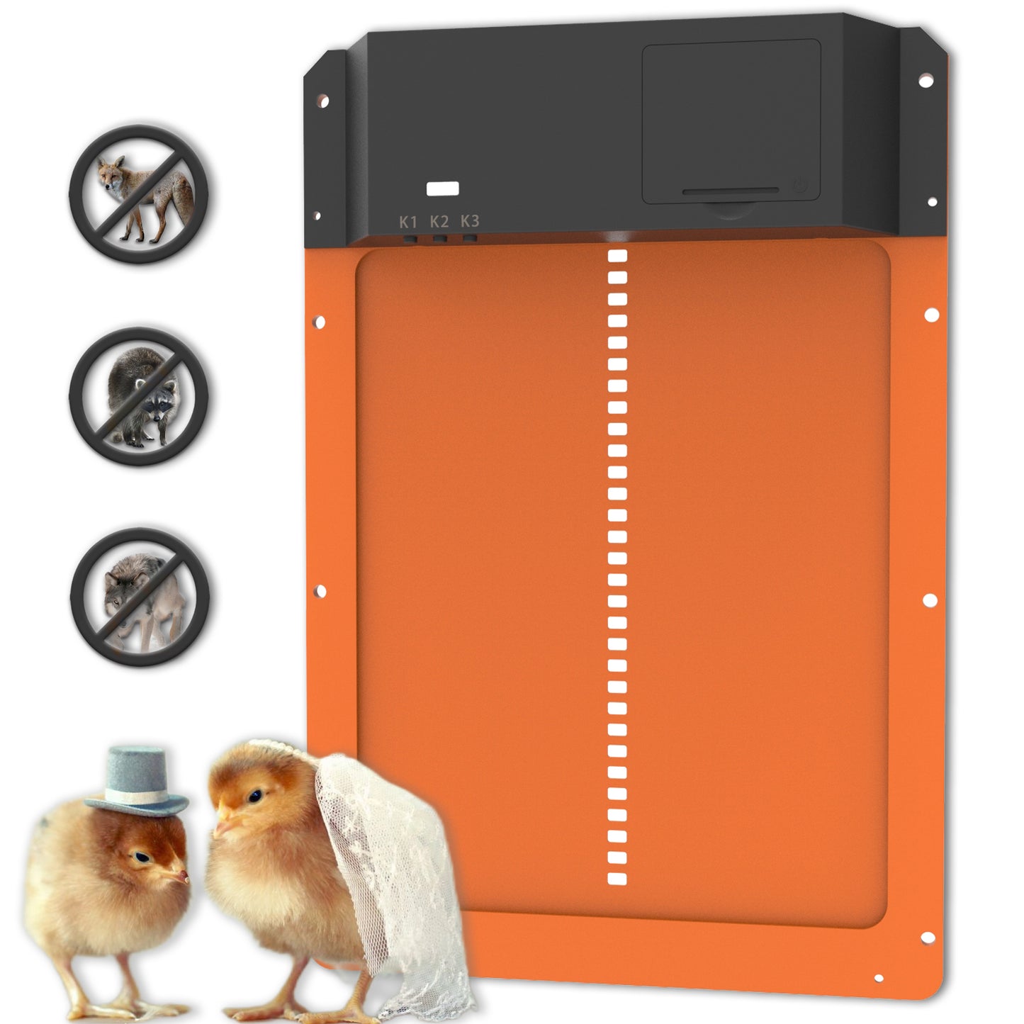 Fuzzy-Bird Automatic Chicken Coop Door Full Metal Door Battery Powered Orange